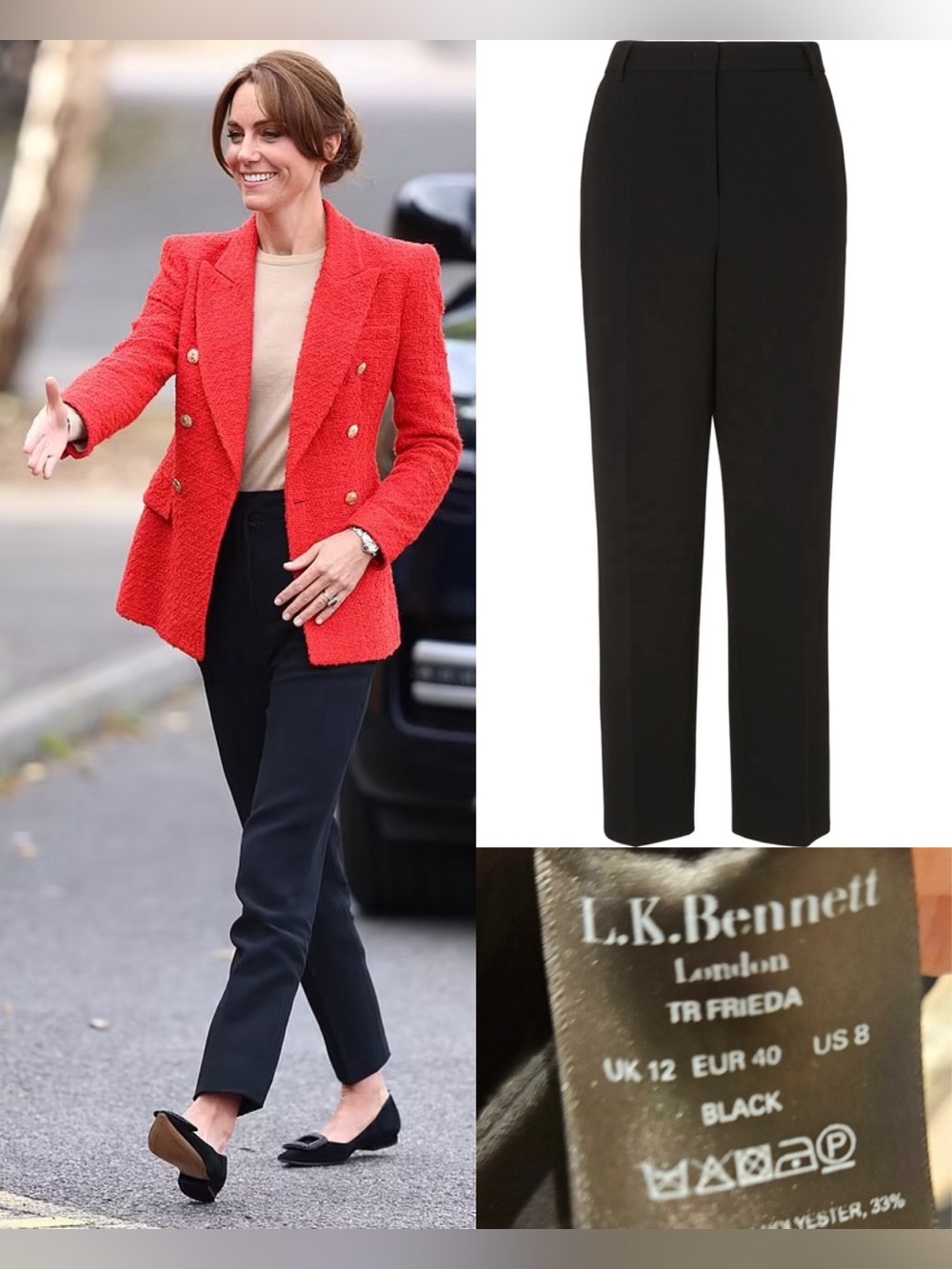 LK Bennett “Frieda” Crepe Cigarette Trousers in Black - Kate Middleton -UK12/US8